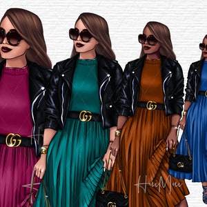 Business woman clipart, Boss Girl clipart, Planner Girl Clipart with long dress, Fashion Girl Clipart, Boss Babe PNG Cricut Silhouette