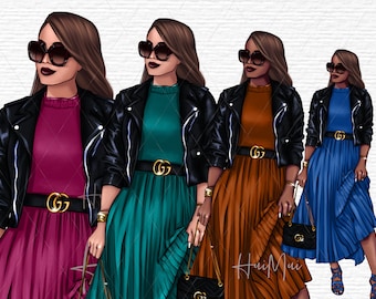 Business woman clipart, Boss Girl clipart, Planner Girl Clipart with long dress, Fashion Girl Clipart, Boss Babe PNG Cricut Silhouette