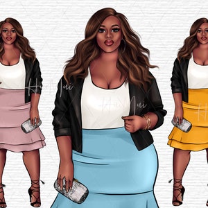 Curvy Girl ClipArt, Plus Size Clipart, Clipart African American Woman, Black Women, Afro Clipart