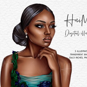 Fashion Girl ClipArt, African American Clipart PNG files,  Black Girl Clipart, Feminine Digital Stickers