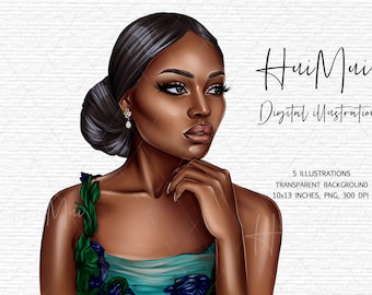Fashion Girl ClipArt, African American Clipart PNG files,  Black Girl Clipart, Feminine Digital Stickers