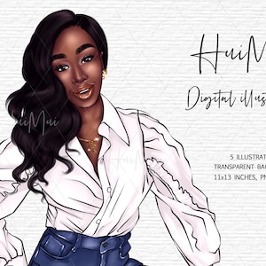 Denim girl clipart, Fashion girl clipart, Jeans Girl Clipart, African American clipart, Afro girls clipart, cute planner girl
