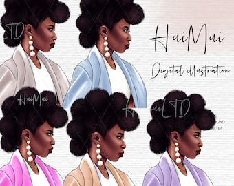 African American Fashion illustration clipart Black Girl Magic PNG Afro woman natural hair digital planner stickers file PNG downlnloads