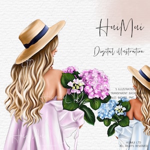 Girl with Flowers Clipart basket with flowers Woman Women Girl Clipart Summer illustration Planner Girl Fashion downloadable PNG file