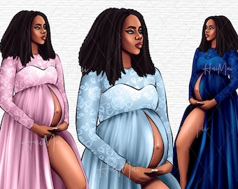 Pregnant Black Woman Clipart, Pregnancy Clipart, Maternity clipart, Nursery, Mother clipart, African American Mom Baby clipart, Mom to be