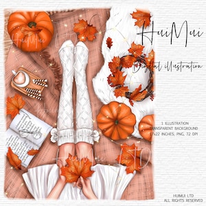 Fall clipart scene, Autumn clipart for planner stickers and dashboards, digital illustration , cozy home, pumpkins, halloween, fall leaves