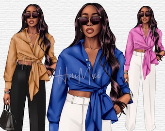 Print on Demand Grafiken Black Girl Clipart süße Mode Mädchen Clipart Sublimation Design Black Girl Magic Digital Download Planner Zubehör