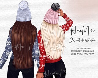 Best Friends Besties Clipart Snowing Winter Clipart Family Girls PN,  BFF Clipart Soul Sisters Clipart Sister Gift Girlfriends sublimation
