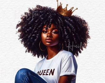 Clipart della regina afroamericana Ragazza nera Corona Illustrazioni Melanina Donna Moda PNG Uso commerciale Clip Art ClipArt della regina nera