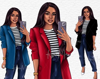 Latina Girl Clipart Mixed race Girl Clipart Fall planner clipart Autunno moda Clip Art Black Girls Clip art Clipart di moda afroamericana