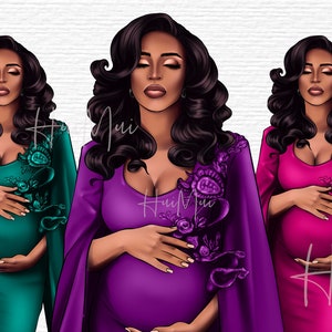 clipart ciążowy akwarela ciężarna mama do bycia w ciąży Czarna kobieta Clipart Clipart ciążowy Matka clipart Afroamerykanka Mama do bycia PNG