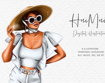 Planer Sticker Clipart, Glam Clipart, Fashion Girl Clipart, Girl Boss Planer PNG, Sommer Urlaub digitale Illustration PNG