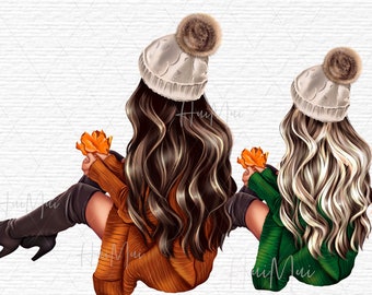 Fall clipart Fashion girl clipart Orange Fall leaves PNG pumpkins illustration fashion clipart African American Autumn planner girl download