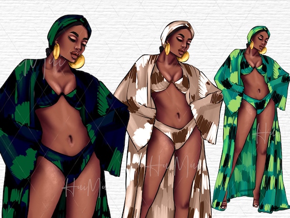 African-american Girl in Swimwear, Summer Fashion Clipart, Afro American  Lady on the Beach, Woman in Bikini, Black Sexy Model PNG - Etsy