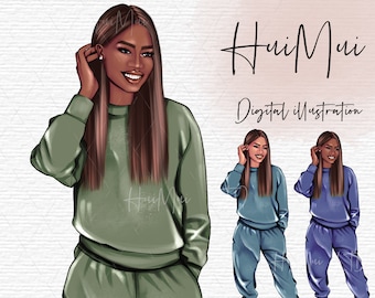 Sport girl clipart African American clip art locs clipat Gym PNG Casual girl brownskin football girl digital illustration fitness girl image