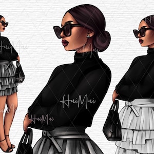 Melanin Shades Afro Woman Decal black and white Melanin Clipart Melanin Stickers African American Woman PNG Digital download Illustration