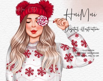 Winter Clipart, Schnee Schnee, Stadt Mädchen, Aquarell Urlaub Illustration, Planer Sticker Zubehör Digitale Illustrationen