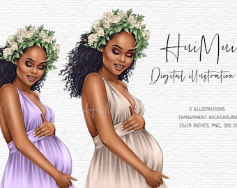 Pregnant Black Woman Clipart Pregnancy Clipart Maternity clipart Nursery Mother clipart African American Mom Baby clipart Mom to be