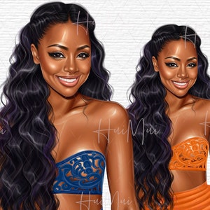 Smiling Black Woman Clipart Commercial Use Cute Hand Drawn Sticker Graphics Fashion Girl Clipart Beach Sun Ocean Tropical Summer Girl PNG