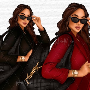 Woman Digital Illustration for planner dashboards covers, Fashion Clipart, Woman Clipart, Black woman illustration, Black Girl Digital PNG
