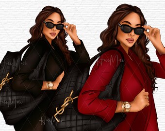 Woman Digital Illustration for planner dashboards covers, Fashion Clipart, Woman Clipart, Black woman illustration, Black Girl Digital PNG