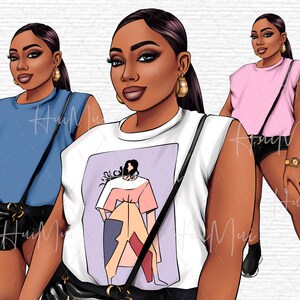 Afro girls clipart, Black woman clipart, Black Street fashion girl, Casual girl clipart, Fashion illustration PNG Cricut Silhouette