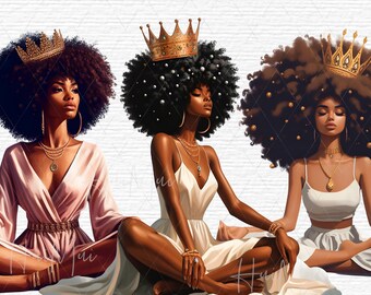 Empowering African American Girl Clip Art Uso commerciale ClipArt afro-americana Bella regina nera grafica della corona Melanina donna Clipart