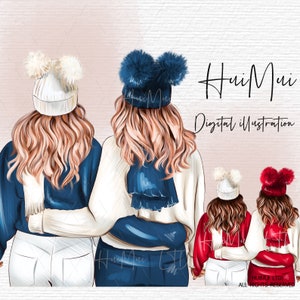 Weihnachten Mädchen Mode Illustration Beste Freunde Schwestern Geschenk DIY Clipart, Kartenherstellung, Kostenloser kleiner kommerzieller Gebrauch