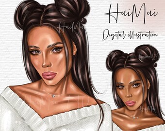 Fashion Planner Girl Illustration Brunette girl PNG Cute Clipart pour Planner Stickers digital Download Boss babe sublimation graphics