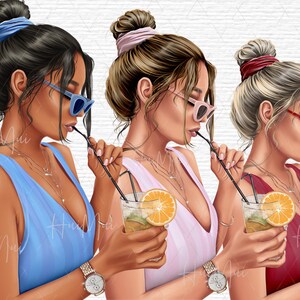 Clipart ragazza estate Clipart ragazza spiaggia Vacanze Moda ragazza clipart Moda illustrazione Boss babe clipart Clipart afroamericano
