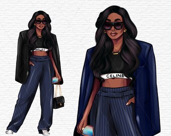 Fashion Woman handgezeichnet, Transparent schwarz Frau Bild, Afrika Amerika Frau png, Planer Mädchen Clipart, African American Clipart