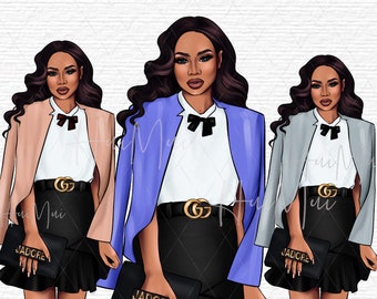 Boss lady clipart, Fashion girl clipart, clipart femme, illustration de mode, Boss babe clipart, clipart afro-américain PNG