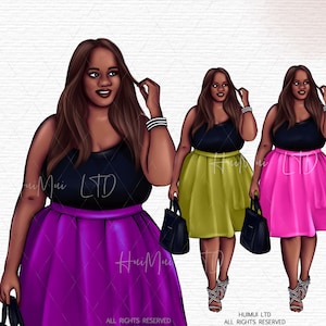 Curvy ClipArt, Fashion ClipArt, Plus size ClipArt, African American Clipart PNG files,  Black Girl Clipart, Feminine Digital Stickers