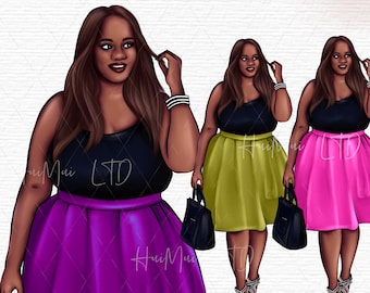 Curvy ClipArt, Fashion ClipArt, Plus size ClipArt, African American Clipart PNG files,  Black Girl Clipart, Feminine Digital Stickers
