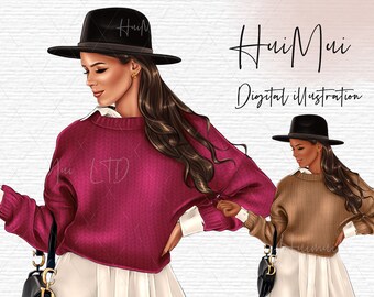 Planer Mädchen Clipart, Winter Clipart, Weihnachten, Fashion Illustration PNG, Druck auf Anfrage Grafik, Süße Mode Mädchen Clipart