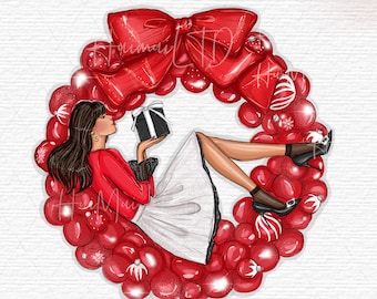 Christmas Fashion illustration, Xmas Holiday Clipart, Winter Watercolor digital illustration, fashion girl clip art, PNG commercial use