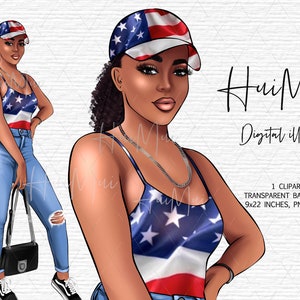 Independence Day Watercolor Girl Clipart 4th Of July Clipart America Clipart Patriotic Clipart Planner Stickers Graphics PNG