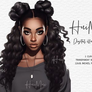 Melanin Shades Afro Woman Decal, Melanin Clipart, Melanin Stickers, African American Woman PNG Digital Illustration