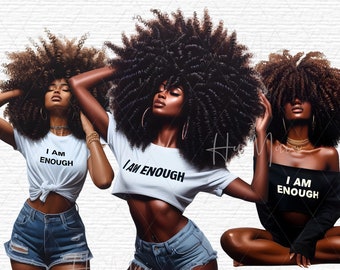 I Am Enough Black Girl Clipart Bundle Empowering black woman clipart Empowering African American Woman clipart collection uso commerciale PNG