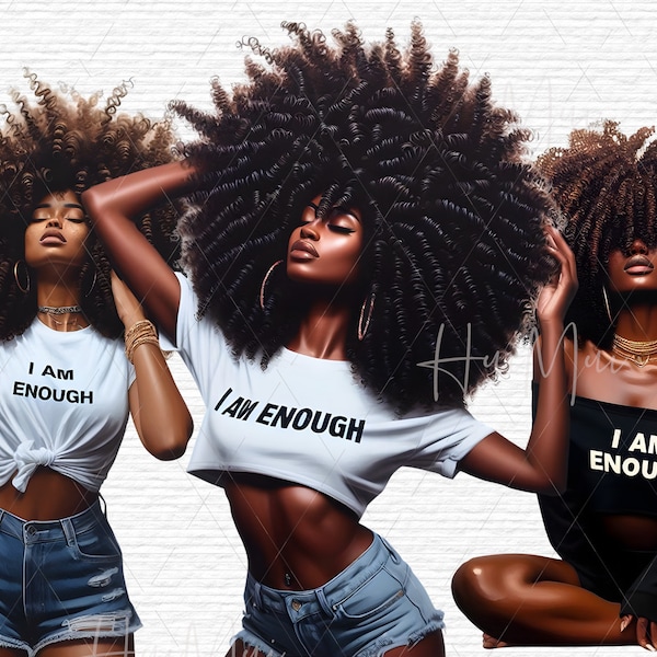 I Am Enough Black Girl Clipart Bundle Empowering black woman clipart Empowering African American Woman clipart collection commercial use PNG