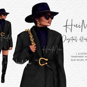 Black Girl Boss Clipart Boss Babe Black Woman Clipart short pixie hair Fashion Planner Clipart African American Fashion commercial Clipart