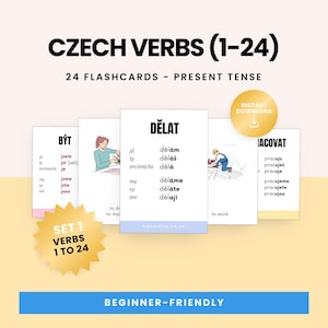 Tschechische Verb Konjugation Karteikarten | Lernen Sie Tschechisch für Anfänger | Druckbare Sprachlernkarten | Digitaler Download | SET 1