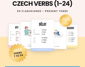 Tschechische Verb Konjugation Karteikarten | Lernen Sie Tschechisch für Anfänger | Druckbare Sprachlernkarten | Digitaler Download | SET 1
