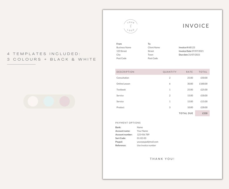 Invoice Template Word Logo Editable Billing Form - Etsy UK