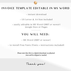 Editable Invoice Template | Microsoft Word | Printable & Customizable ...