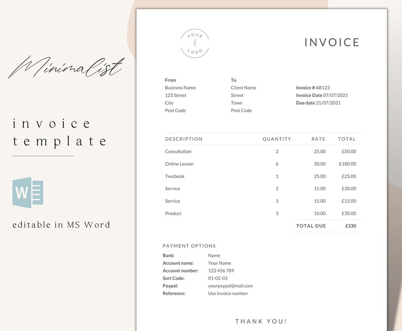Invoice Template Word / Simple Billing Form / Editable / Instant ...