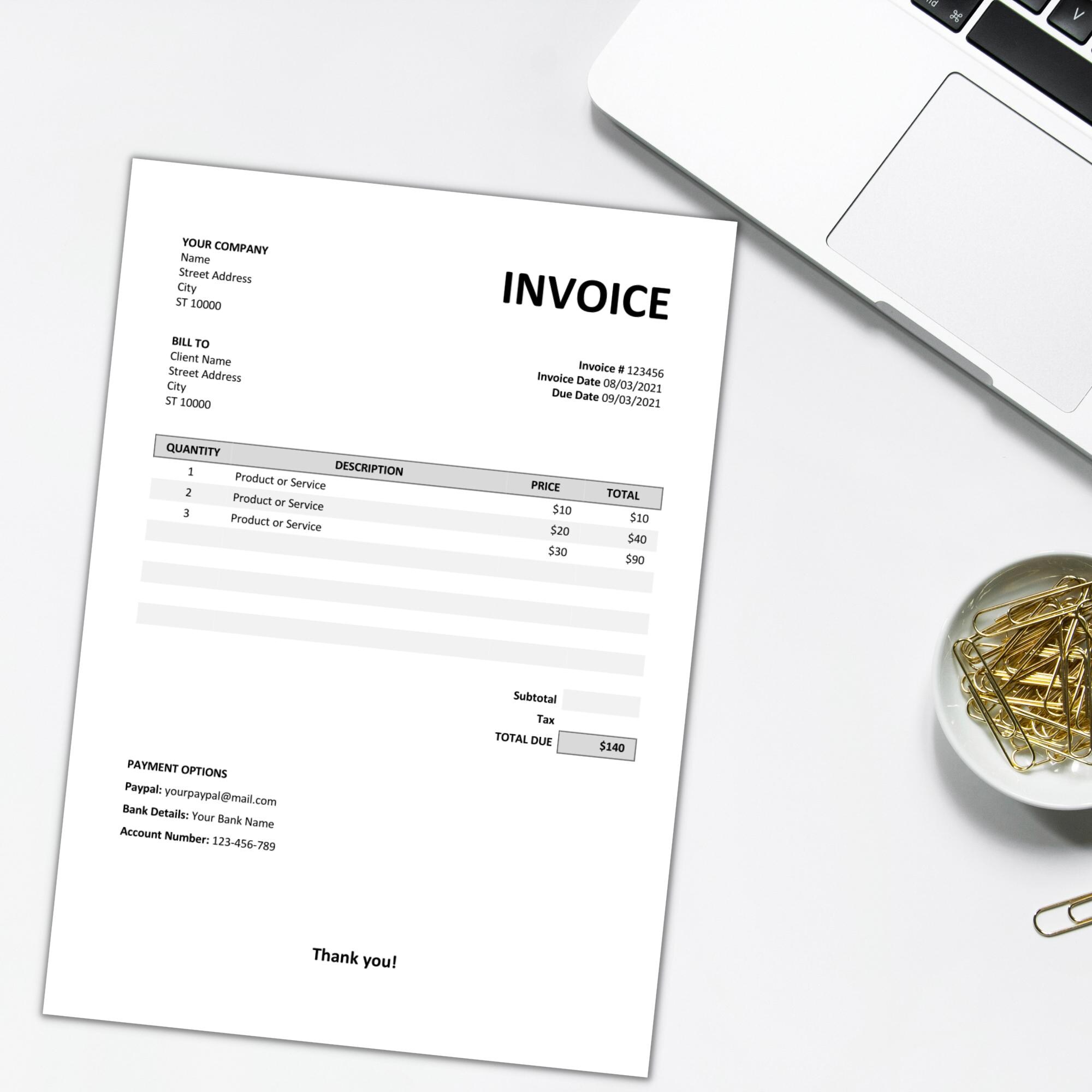 Basic Invoice Template for MS Word | Editable Billing Form | Printable ...