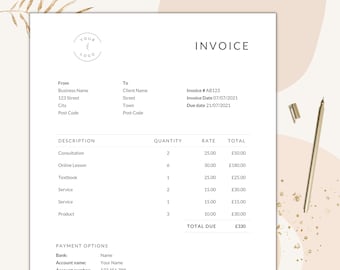 Rechnungsvorlage Word / Einfache Rechnungsvorlage / Bearbeitbar / Sofortiger Download