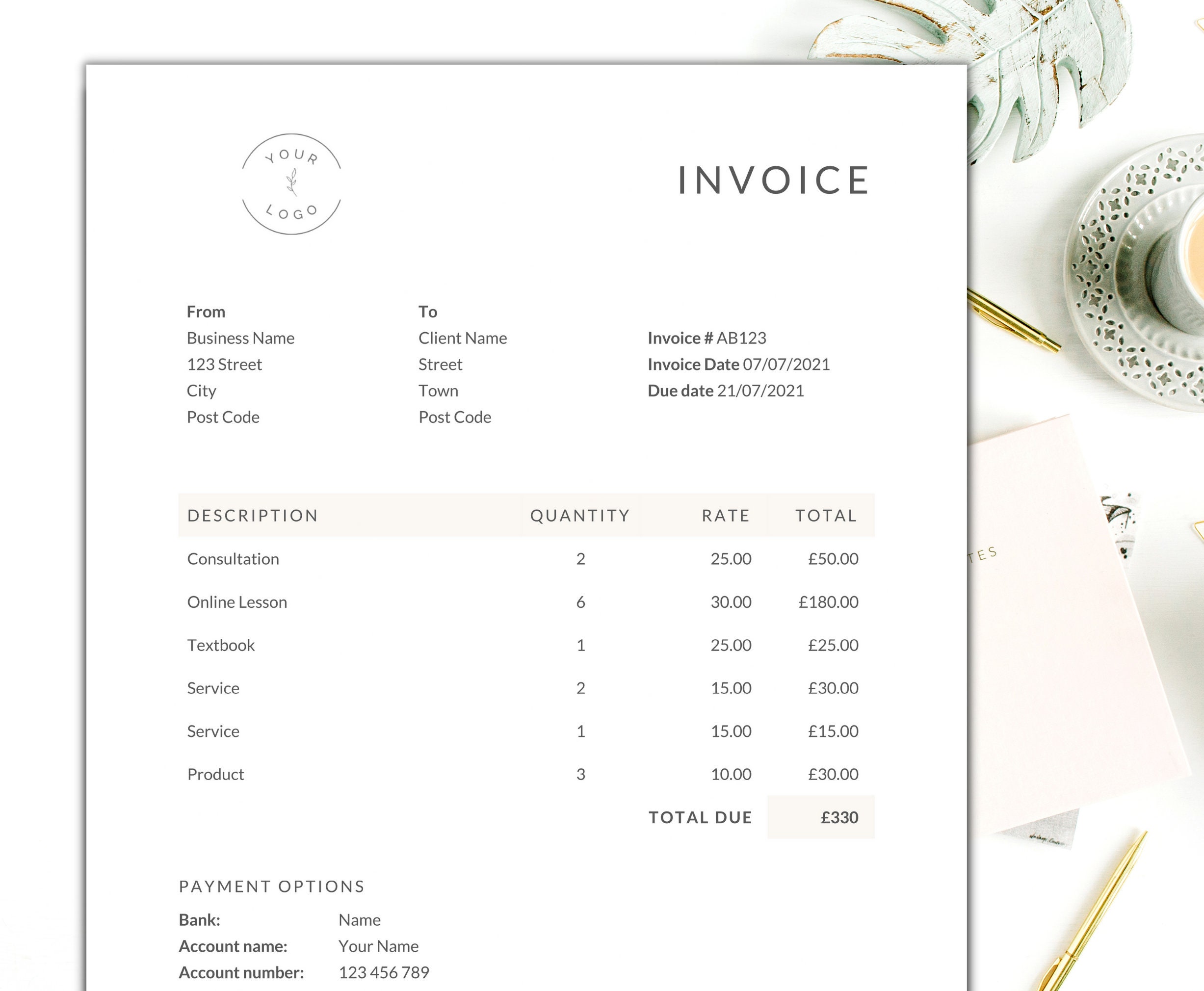 Invoice Template Word / Minimal Billing Form / Editable / Instant ...