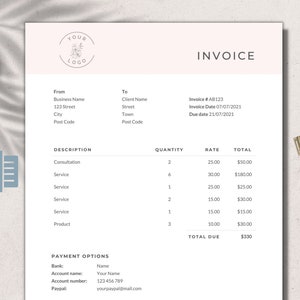 Invoice Template Word / Blush Pink Billing Form / Editable / Instant Download